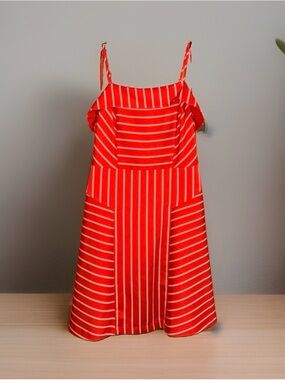 Banana Republic Red & White Striped Spaghetti-Strap Midi Dress-6-EC